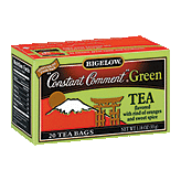 Bigelow Constant Comment(R)  all natural green tea flavored with a secret recipe of orange rind and sweet spice Left Picture